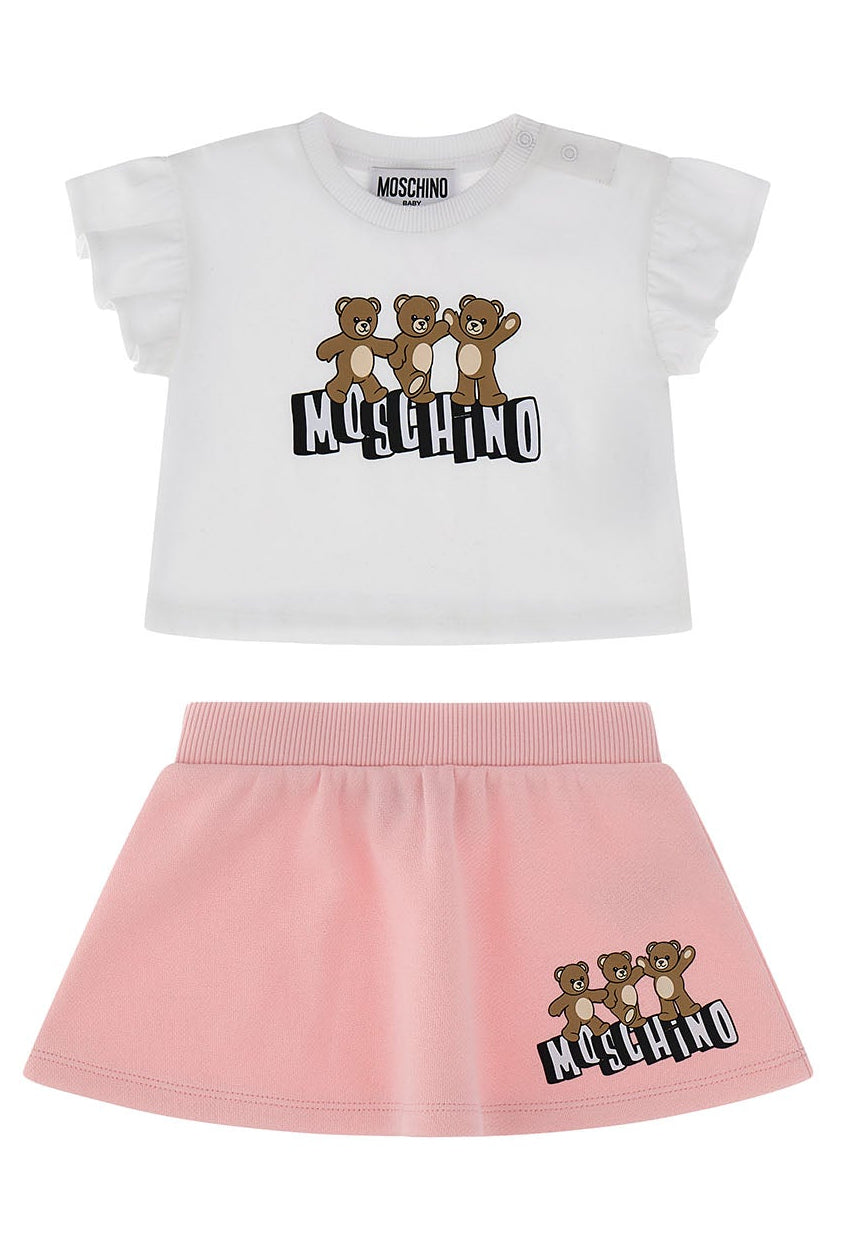 Completo bambina Moschino Kids bianco/rosa in cotone | ViaMonte Shop