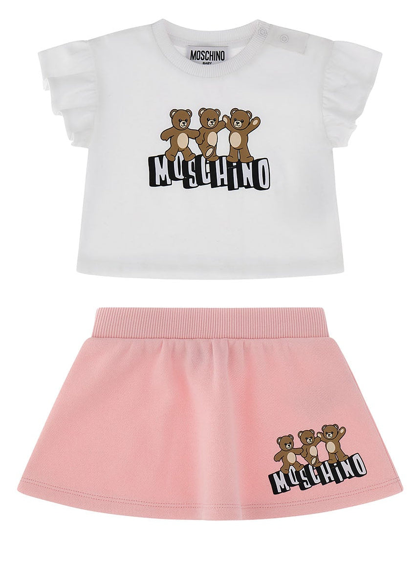 Completo neonata Moschino Kids bianco/rosa in cotone