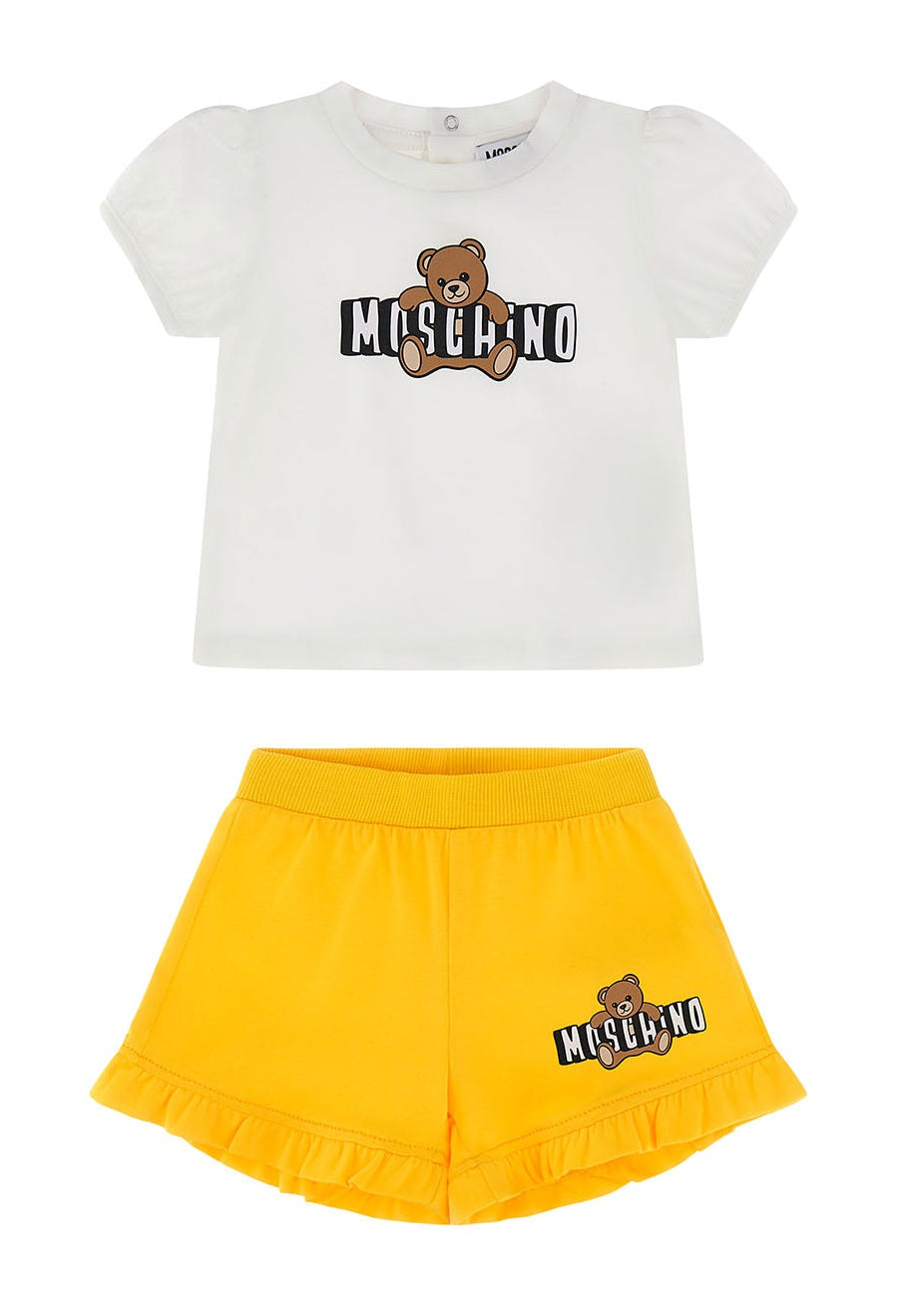 Completo bambina Moschino Kids bianco/giallo in cotone