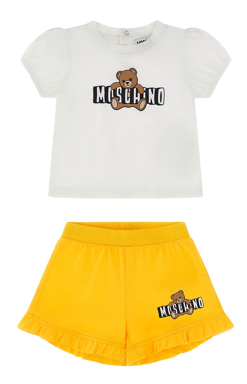 Completo neonata Moschino Kids bianco/giallo in cotone | ViaMonte Shop