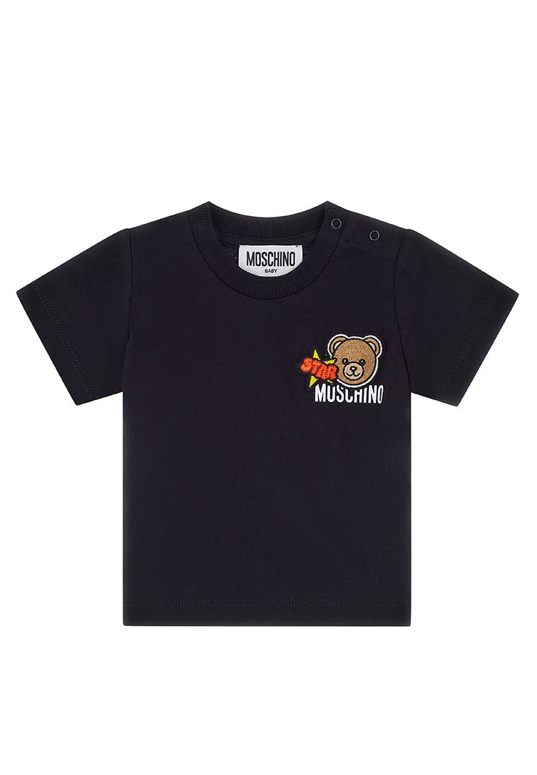 T-shirt neonato Moschino Kids nera in cotone