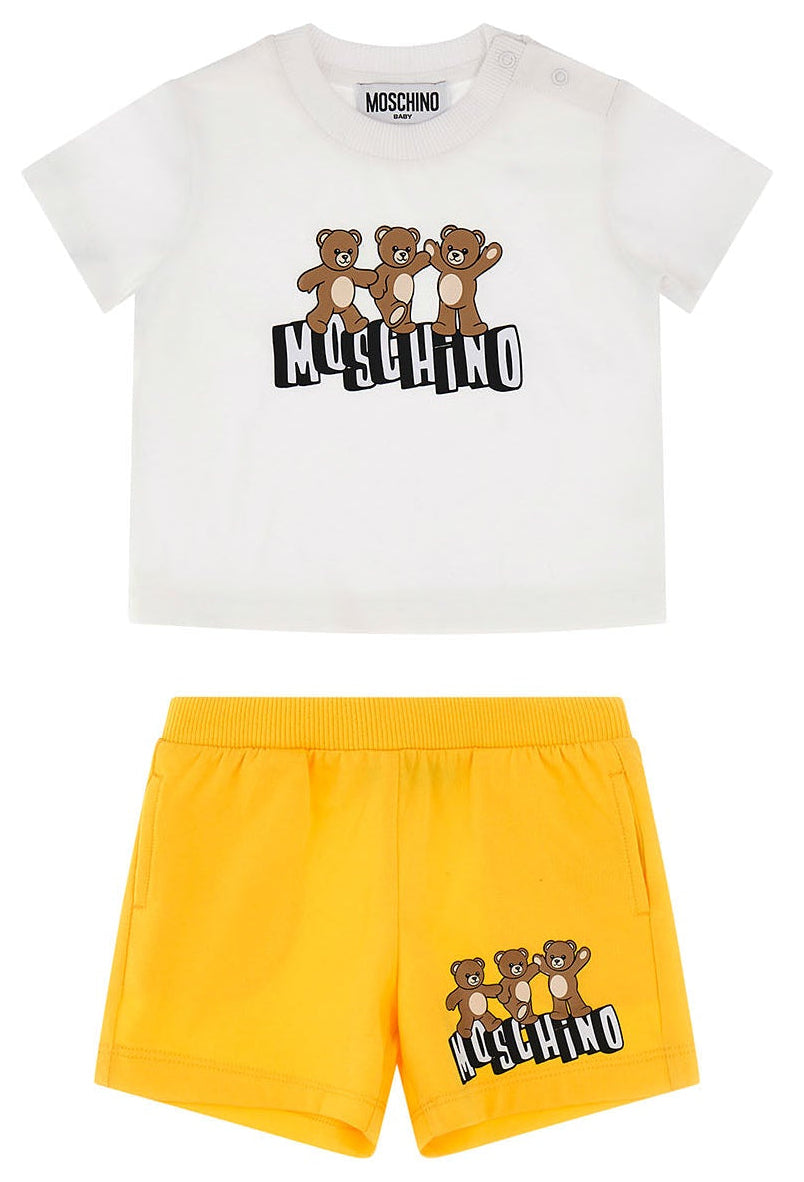 Completo bambino Moschino Kids bianco/giallo in cotone