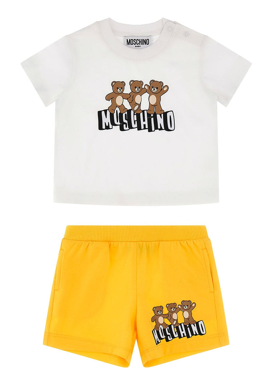 Completo neonato Moschino Kids bianco/giallo in cotone | ViaMonte Shop