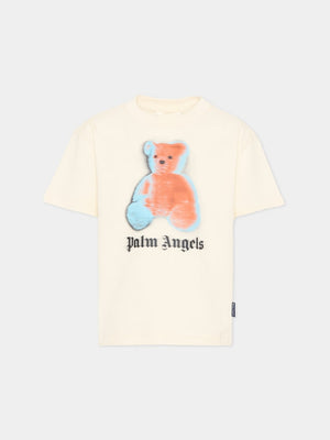 T-shirt bambino Palm Angels avorio in jersey di cotone | ViaMonte Shop