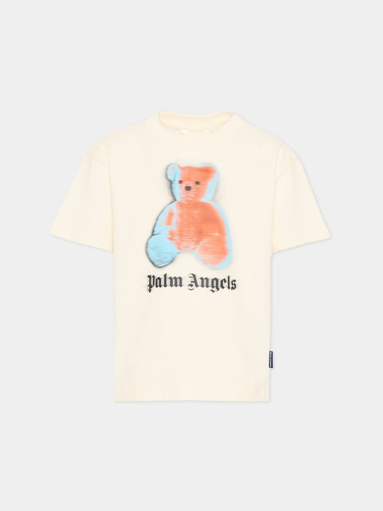 T-shirt bambino Palm Angels avorio in jersey di cotone | ViaMonte Shop