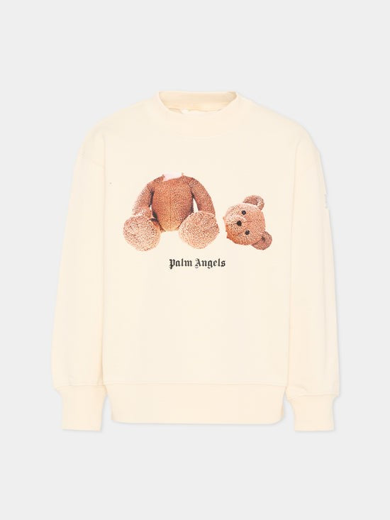 Felpa bambino Palm Angels avorio in cotone | ViaMonte Shop