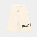 Bermuda bambino Palm Angels avorio in cotone garzato | ViaMonte Shop