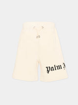 Bermuda bambino Palm Angels avorio in cotone garzato | ViaMonte Shop
