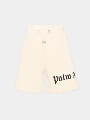 Bermuda bambino Palm Angels avorio in cotone garzato | ViaMonte Shop