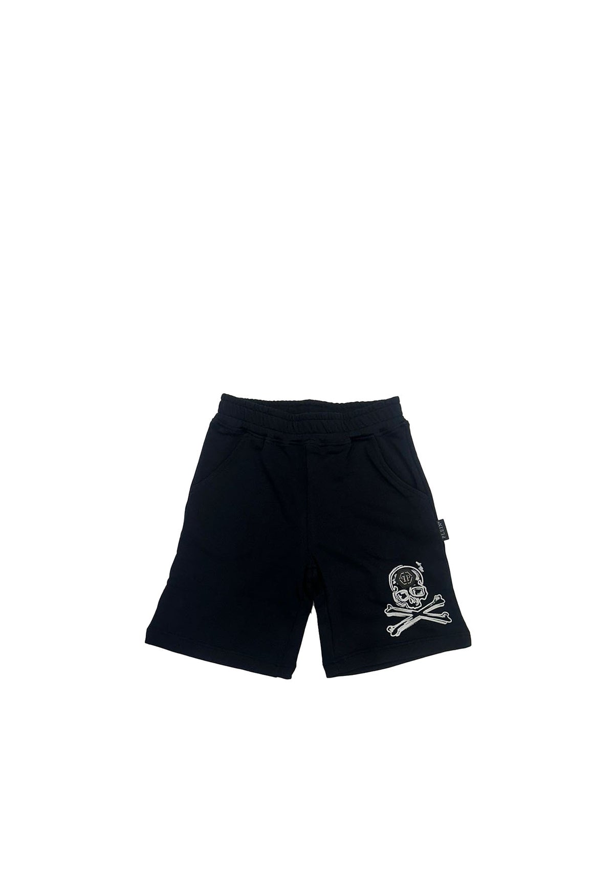 Bermuda bambino Philipp Plein nero in cotone garzato