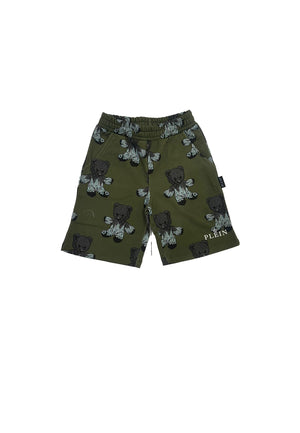 Bermuda bambino Philipp Plein verde militare in cotone garzato