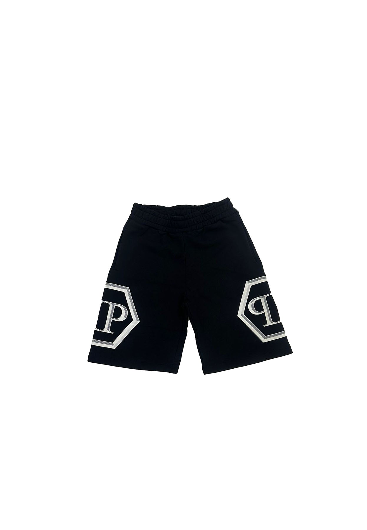 Bermuda bambino Philipp Plein nero in cotone garzato