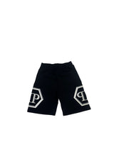 Bermuda bambino Philipp Plein nero in cotone garzato