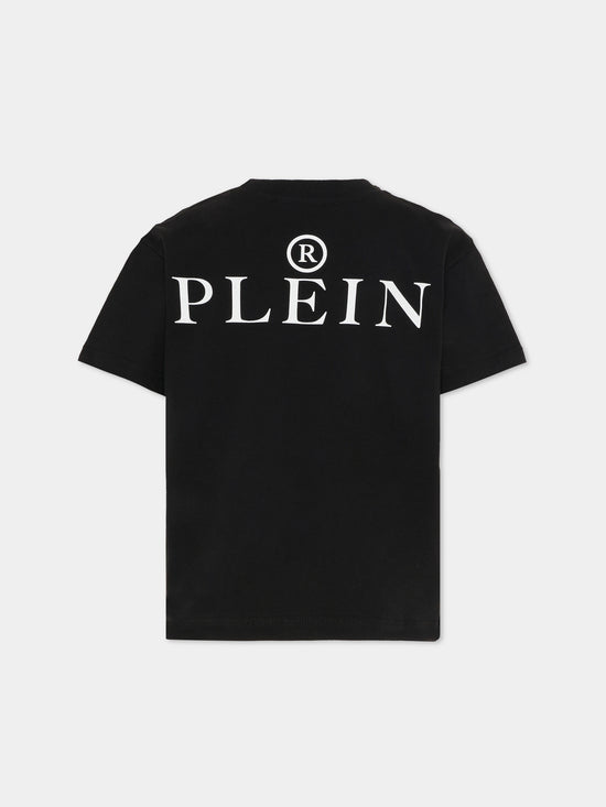 T-shirt bambino Philipp Plein junior nera in jersey di cotone | ViaMonte Shop