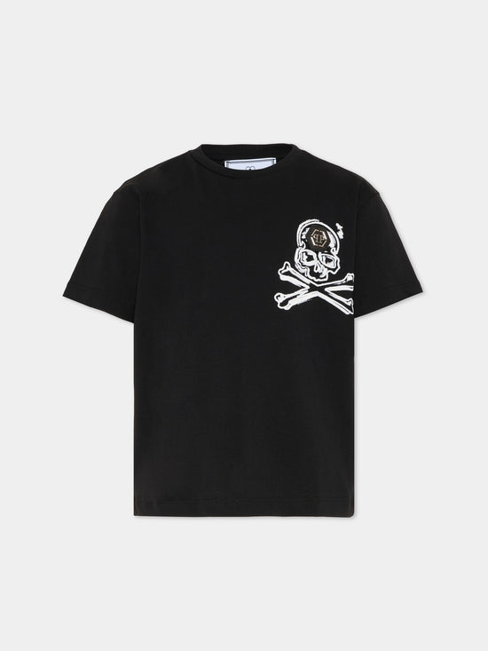 T-shirt bambino Philipp Plein junior nera in jersey di cotone | ViaMonte Shop