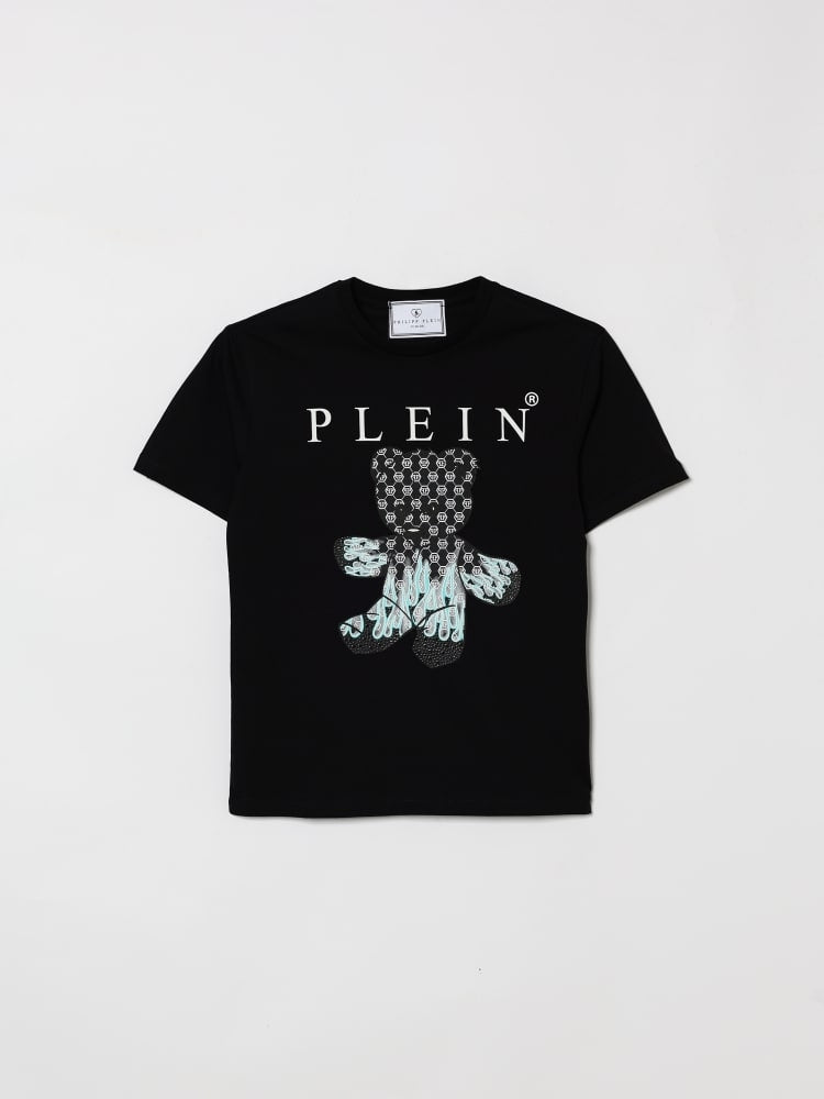 T-shirt bambino Philipp Plein junior nera in jersey di cotone | ViaMonte Shop