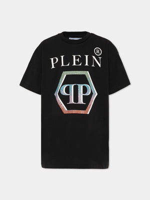 T-shirt bambina Philipp Plein junior nera in cotone | ViaMonte Shop