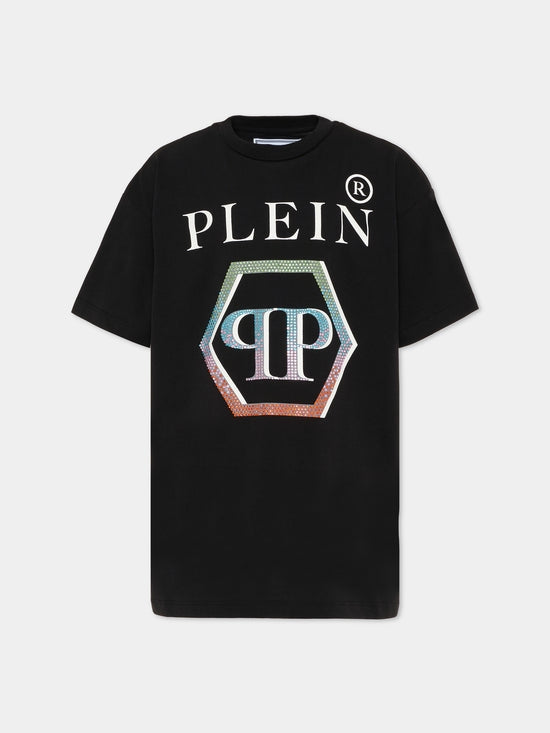 T-shirt bambina Philipp Plein junior nera in cotone | ViaMonte Shop