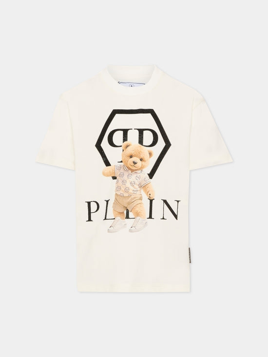 T-shirt bambina Philipp Plein junior bianca in jersey di cotone | ViaMonte Shop