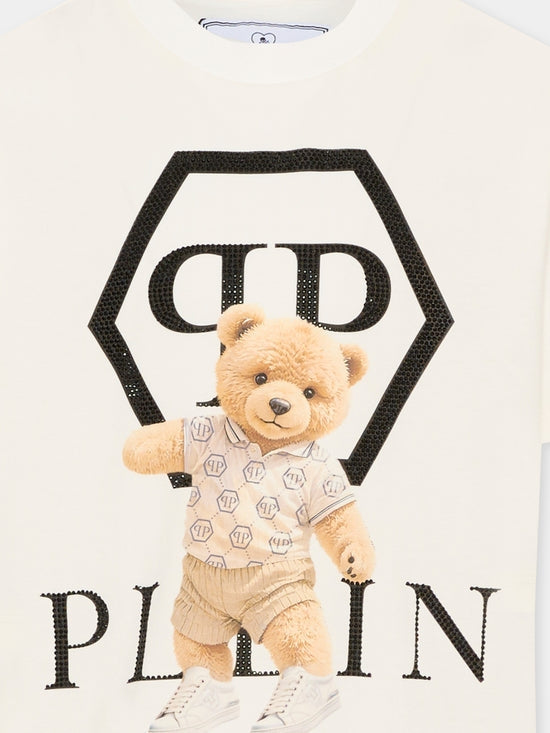 T-shirt bambina Philipp Plein junior bianca in jersey di cotone | ViaMonte Shop