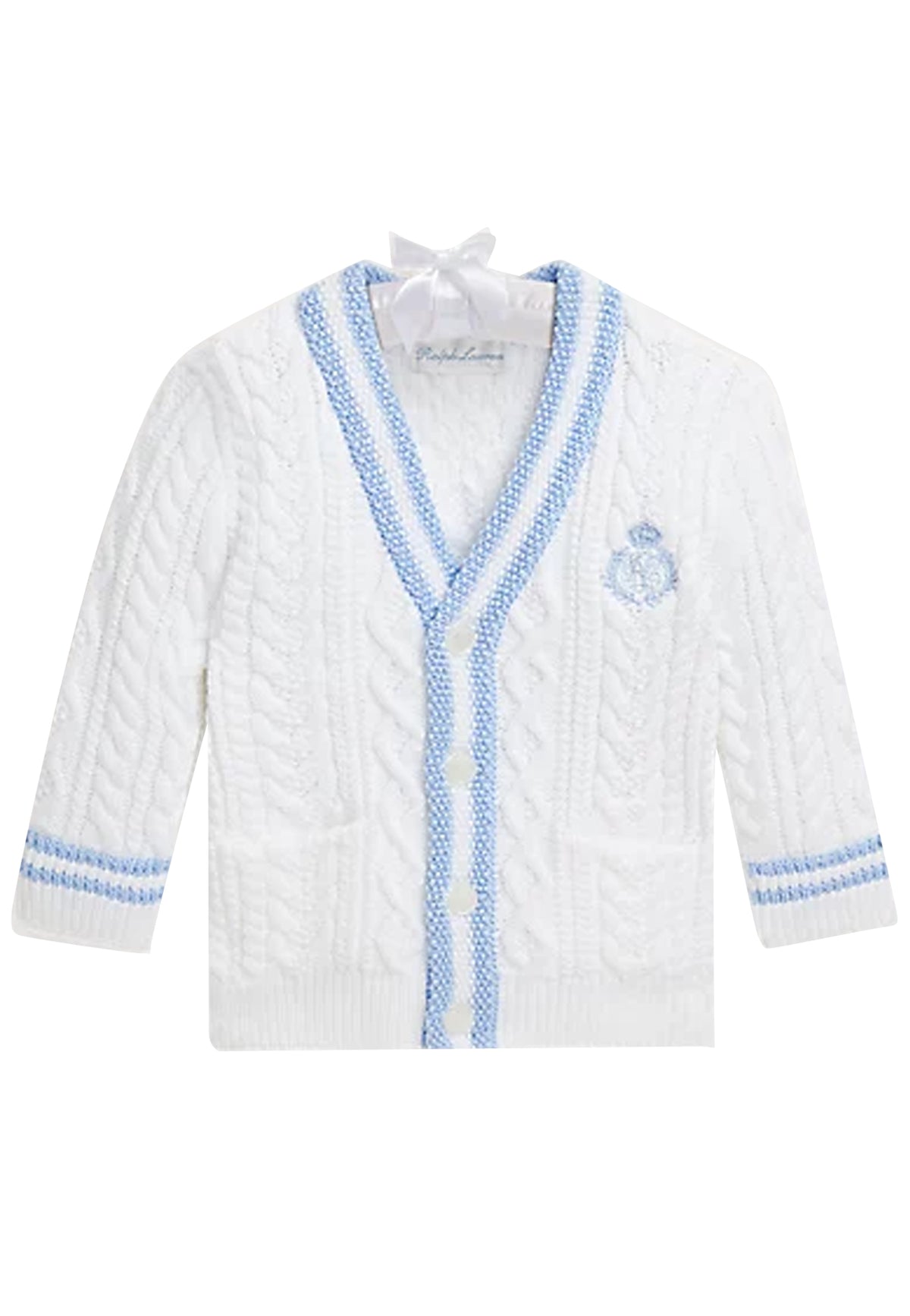 Cardigan neonato Ralph Lauren bianco in cotone | ViaMonte Shop
