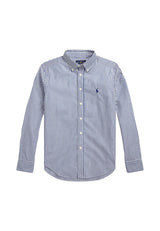 Camicia bambino Ralph Lauren bianca/blu in popeline di cotone | ViaMonte Shop