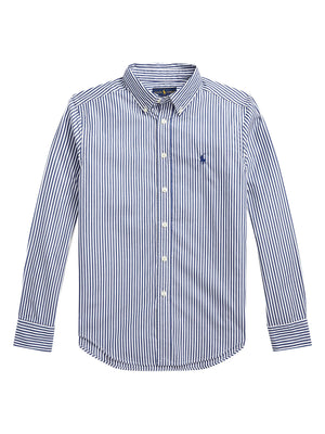 Camicia bambino Ralph Lauren bianca/blu in popeline di cotone | ViaMonte Shop