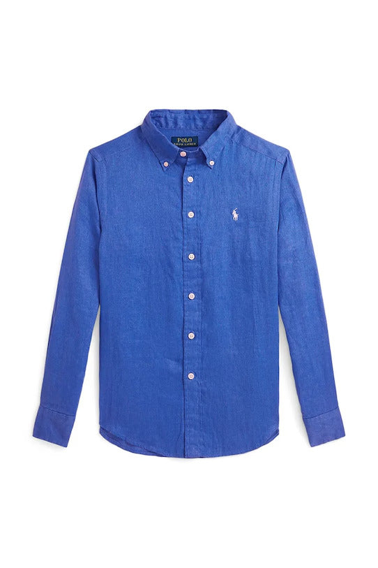 Camicia bambino Ralph Lauren bluette in lino | ViaMonte Shop