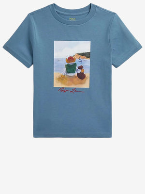 T-shirt bambino Ralph Lauren blu avio in jersey di cotone | ViaMonte Shop