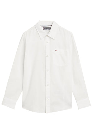 Camicia bambinoTommy Hilfiger bianca in misto canapa | ViaMonte Shop