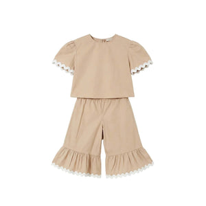 Completo bambina Twinset beige in popeline di cotone | ViaMonte Shop