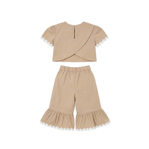 Completo bambina Twinset beige in popeline di cotone | ViaMonte Shop