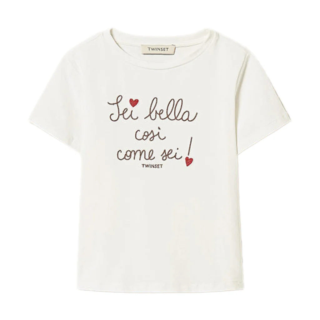 T-shirt bambina Twinset bianca in cotone | ViaMonte Shop