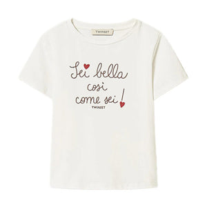 T-shirt bambina Twinset bianca in cotone | ViaMonte Shop