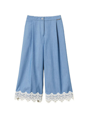 Pantalone cropped bambina Twinset cielo in misto viscosa | ViaMonte Shop