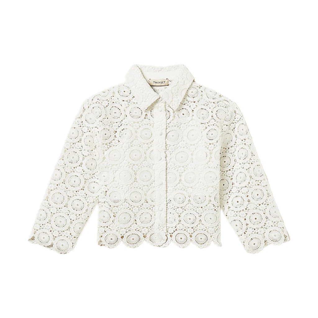 Camicia bambina Twinset bianca in pizzo macrame' | ViaMonte Shop