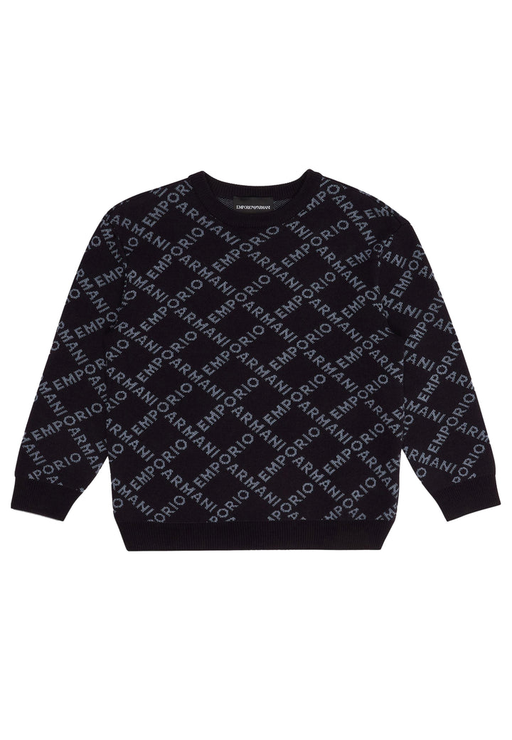 ViaMonte Shop | Emporio Armani teen maglia blu con logo jacquard in misto lana