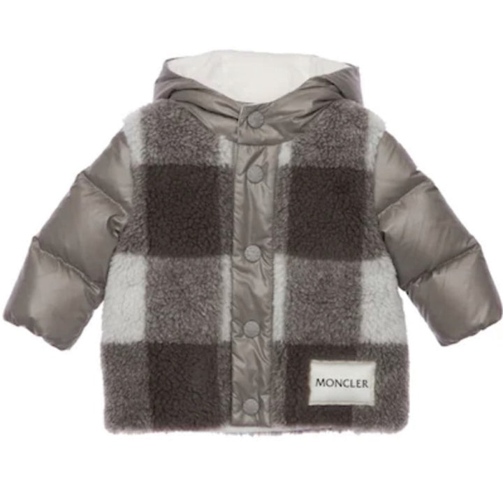 ViaMonte Shop | Moncler Enfant piumino baby girl Ayten check grigio in eco shearling