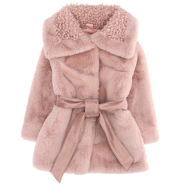 ViaMonte Shop | Monnalisa bambina eco pelliccia rosa antico con cintura