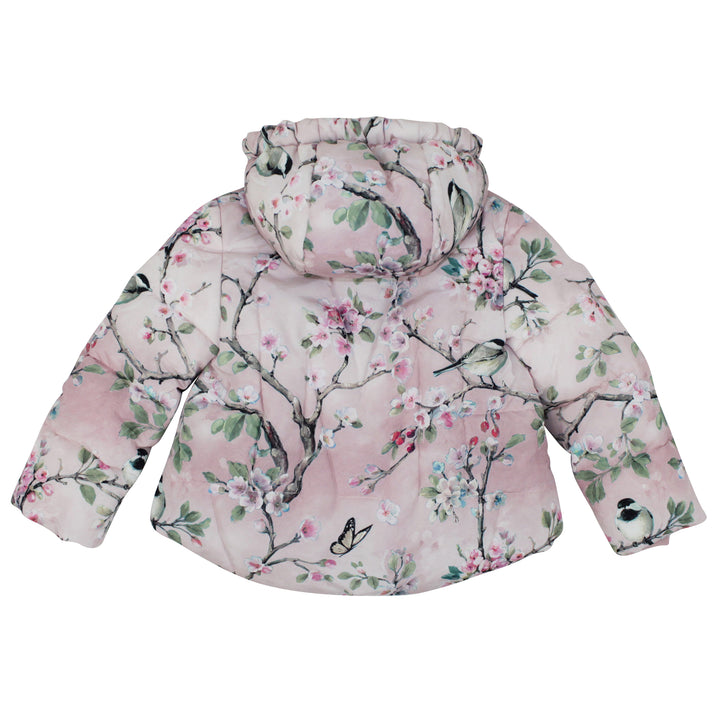 ViaMonte Shop | Monnalisa bambina giubbino rosa antico in nylon stampa fiori