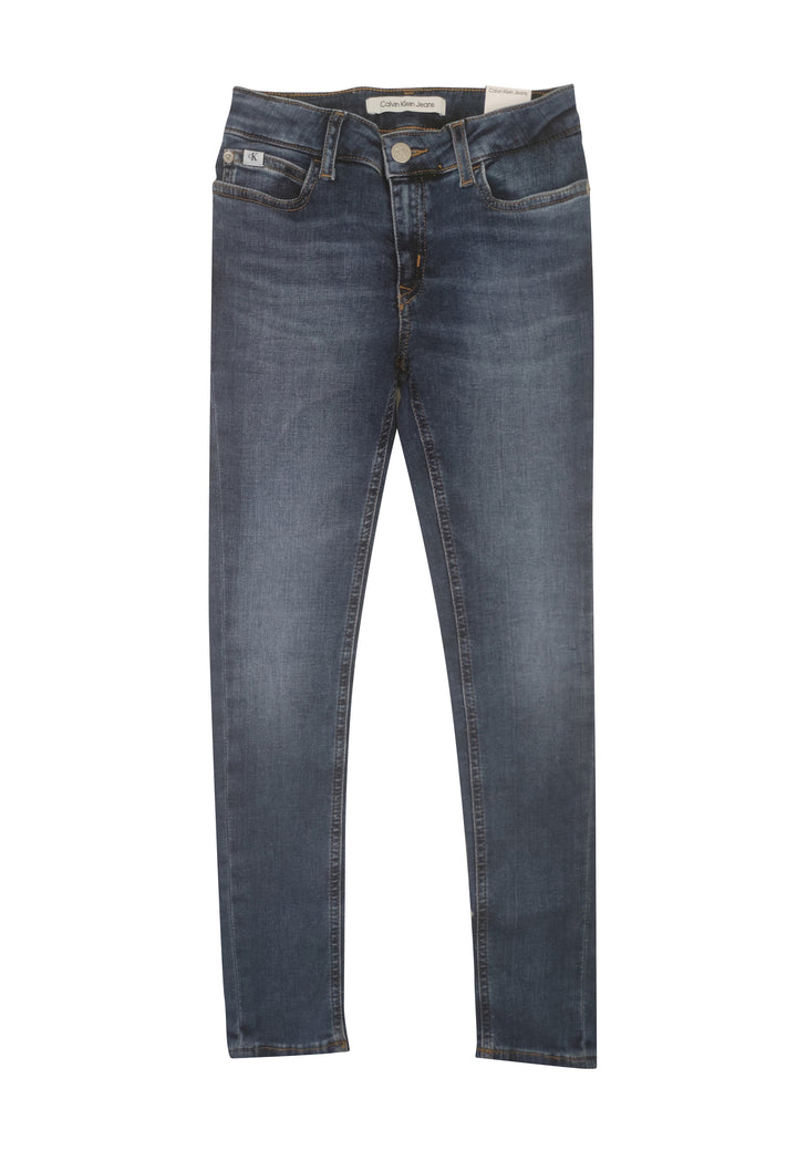 ViaMonte Shop | Calvin Klein Jeans bambina pantalone blu in denim di cotone elasticizzato