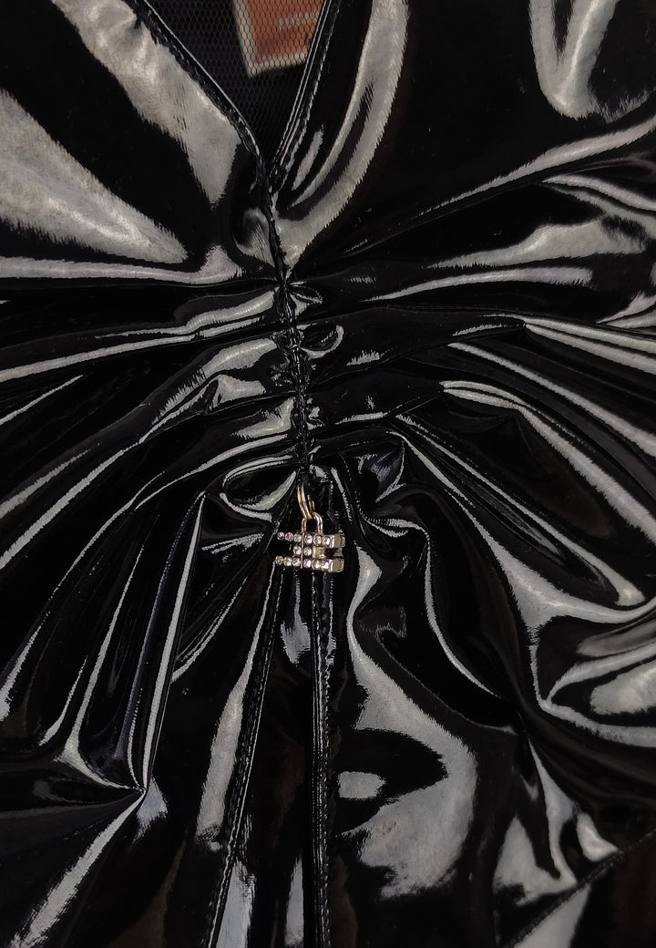 ViaMonte Shop | Elisabetta Franchi La Mia Bambina abito bambina nero in finta pelle lucida