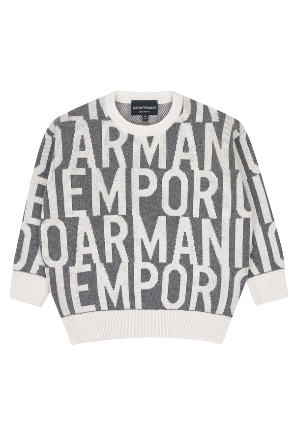 ViaMonte Shop | Emporio Armani bambino maglia grigia con logo jacquard in misto cashmere