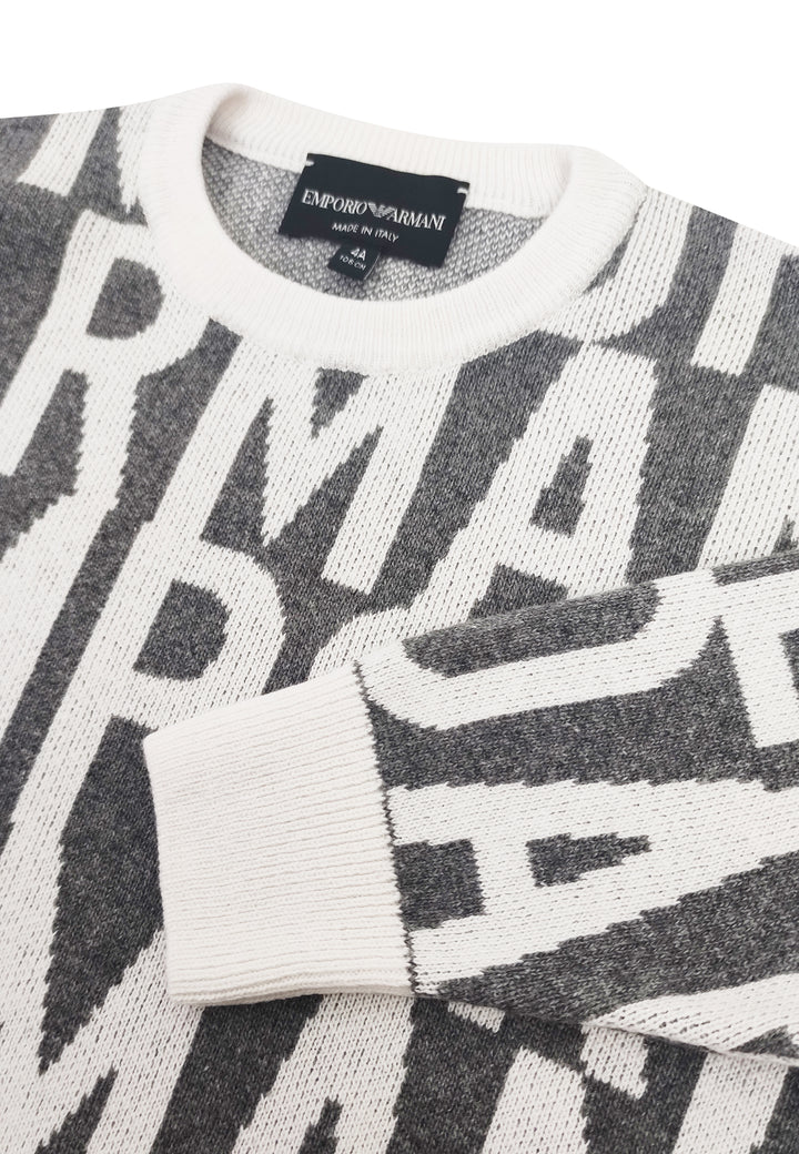 ViaMonte Shop | Emporio Armani bambino maglia grigia con logo jacquard in misto cashmere