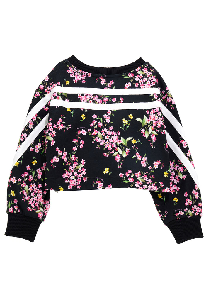 ViaMonte Shop | Monnalisa bambina felpa nera in cotone con stampa fiori all over