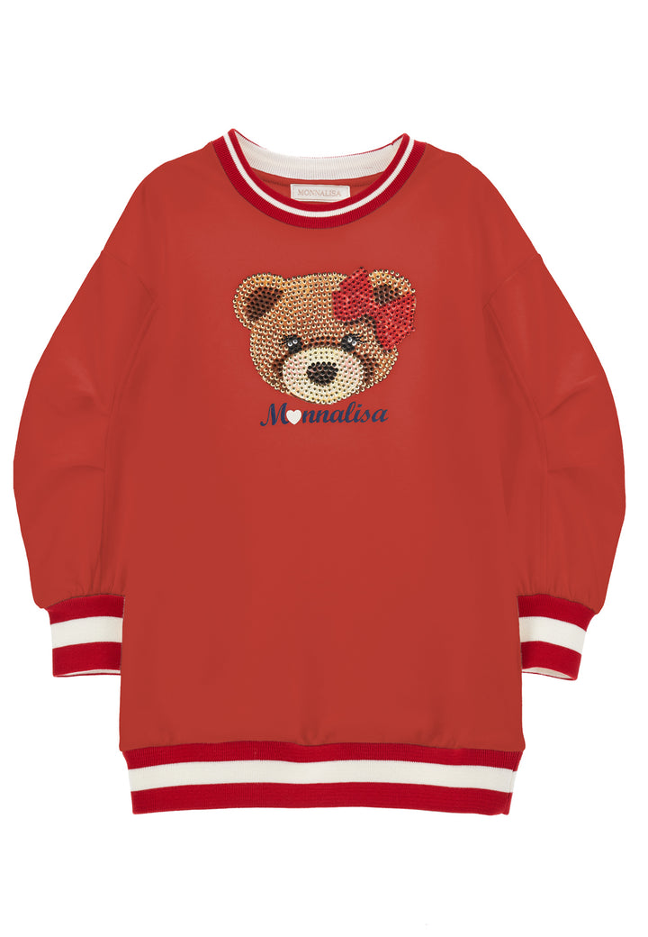 ViaMonte Shop | Monnalisa bambina abito rubino in felpa di cotone con stampa teddy