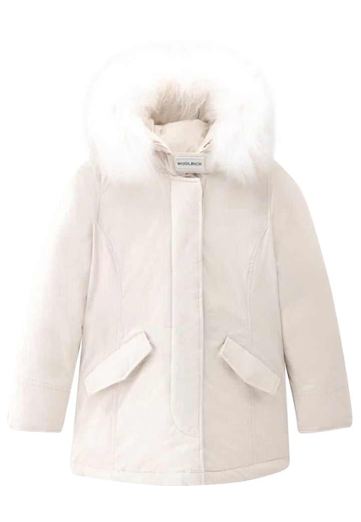 ViaMonte Shop | Woolrich kid's giacca bambina Luxury Arctic Cashmere Parka in tessuto idrorepellente milky cream