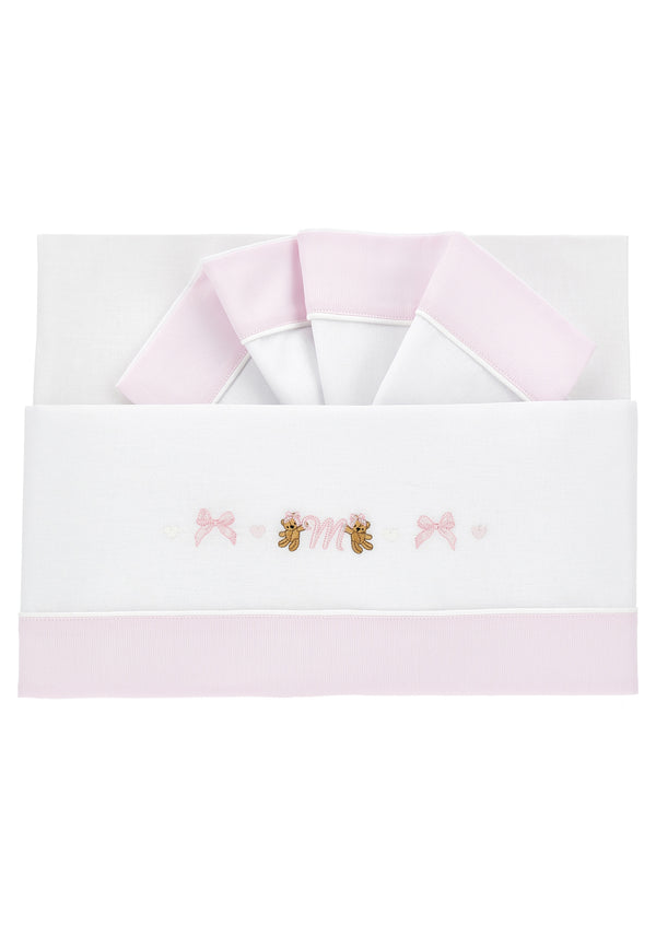 ViaMonte Shop | Monnalisa set lenzuola bianco/rosa neonata in fresco cotone