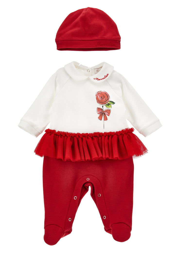 ViaMonte Shop | Monnalisa tutina bianca/rossa neonata in cotone