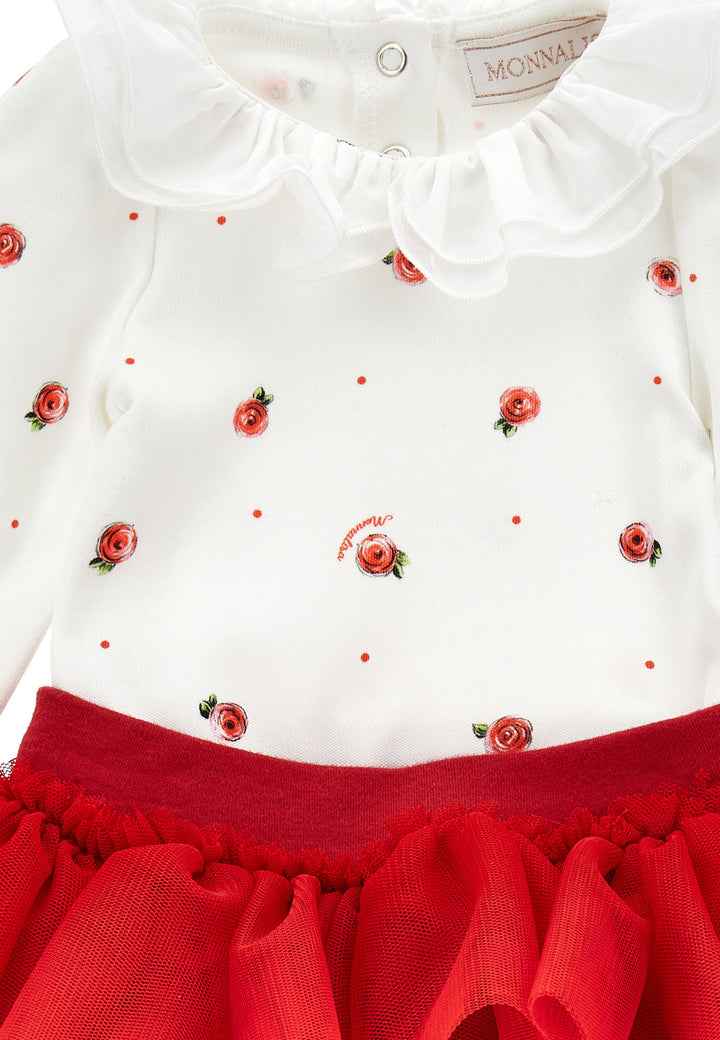 ViaMonte Shop | Monnalisa completo bianco/rosso neonata in cotone